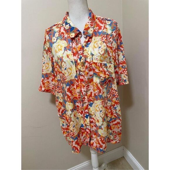 NWT Free People x We The Free Orange Hawaiian Blouse Size S - Picture 1 of 4